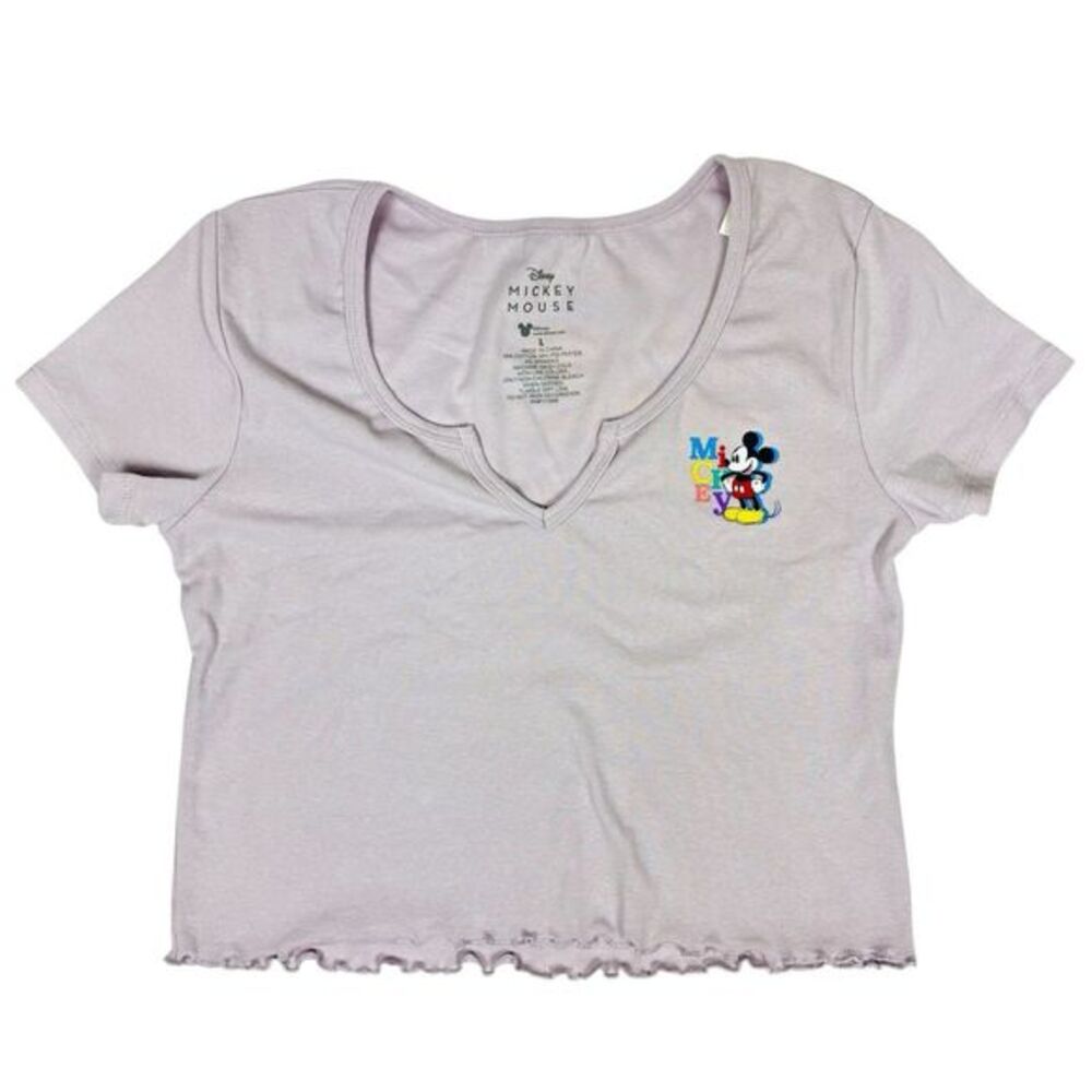 Disney Women’s Tee Short‎ Sleeve Cropped Mickey Sz L Dusty Rose New Park Wear